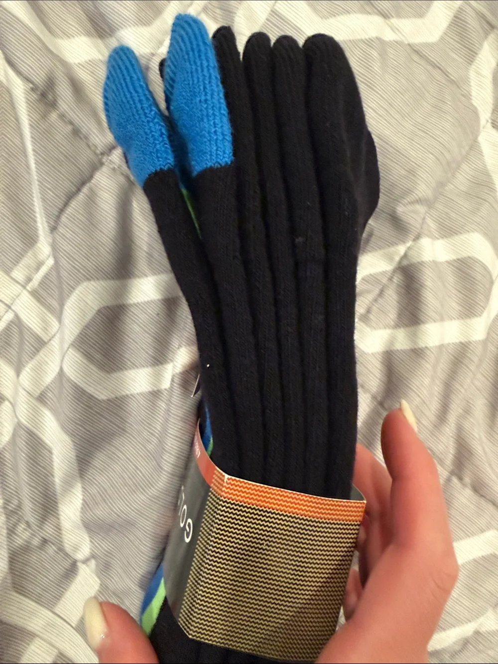 Gold Toe Black Low-Cut Athletic Socks with Blue Toe and Green Stripe - 4 Pair